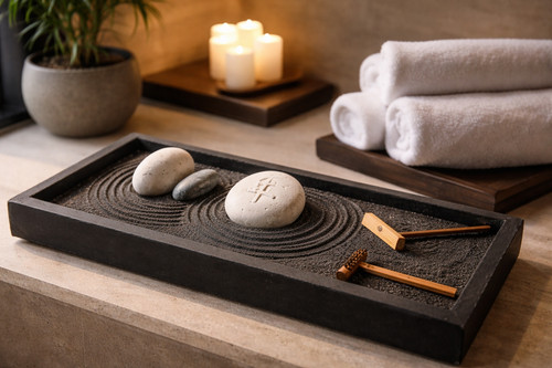 Giardino zen con sabbia nera - con,